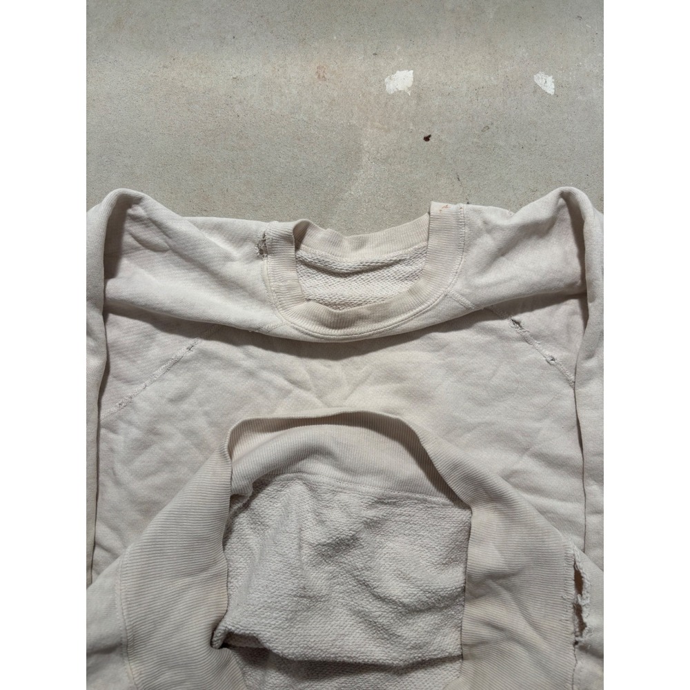 Vintage Distressed Raglan Sweatshirt Cream Off-White Blank Crewneck Mens L/XL - Picture 2 of 6